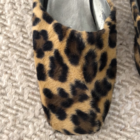 faux fuzzy Leopard Slide Mule Casual chunky heel shoe - Picture 4 of 16